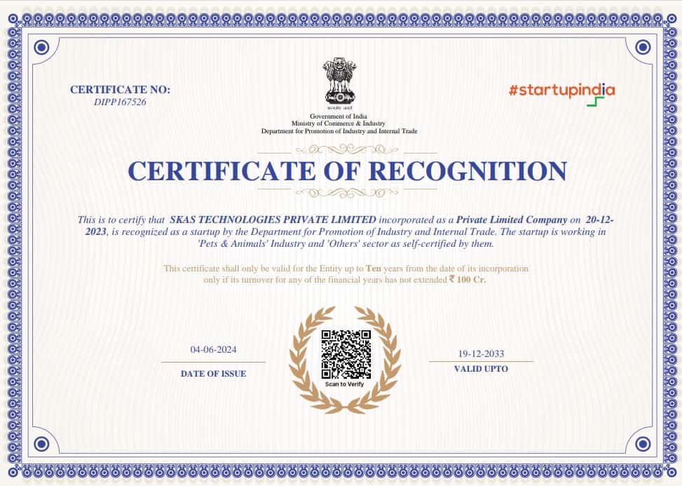 animalslover recognized by startup india